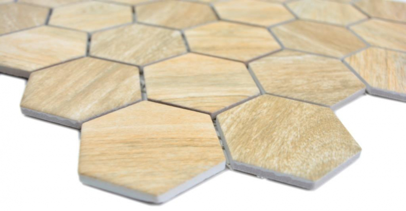 Mosaico ceramico esagonale beige marrone effetto legno MOS11H-0011_f