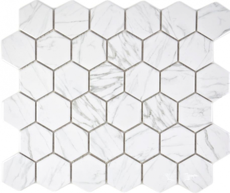 Piastrella di mosaico esagonale in ceramica aspetto Carrara bianco lucido piastrella di mosaico parete backsplash cucina bagno WC - MOS11H-0001