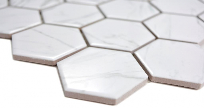 Piastrella di mosaico esagonale in ceramica aspetto Carrara bianco lucido piastrella di mosaico parete backsplash cucina bagno WC - MOS11H-0001