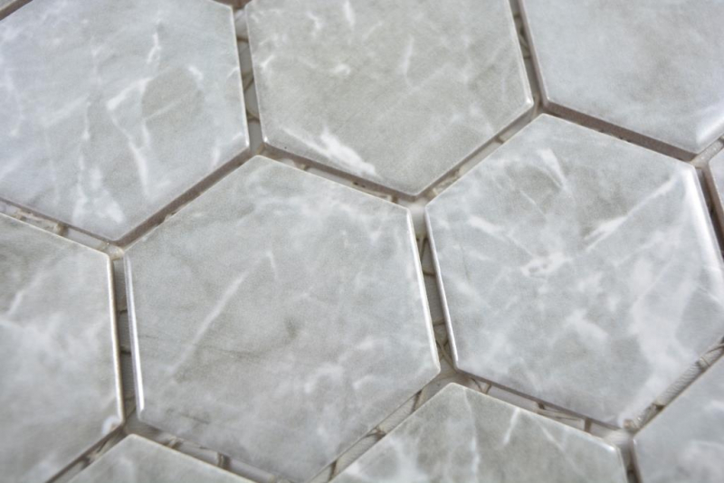 Ceramica mosaico esagono marmo grigio lucido mosaico piastrelle parete backsplash cucina bagno MOS11H-0201_f