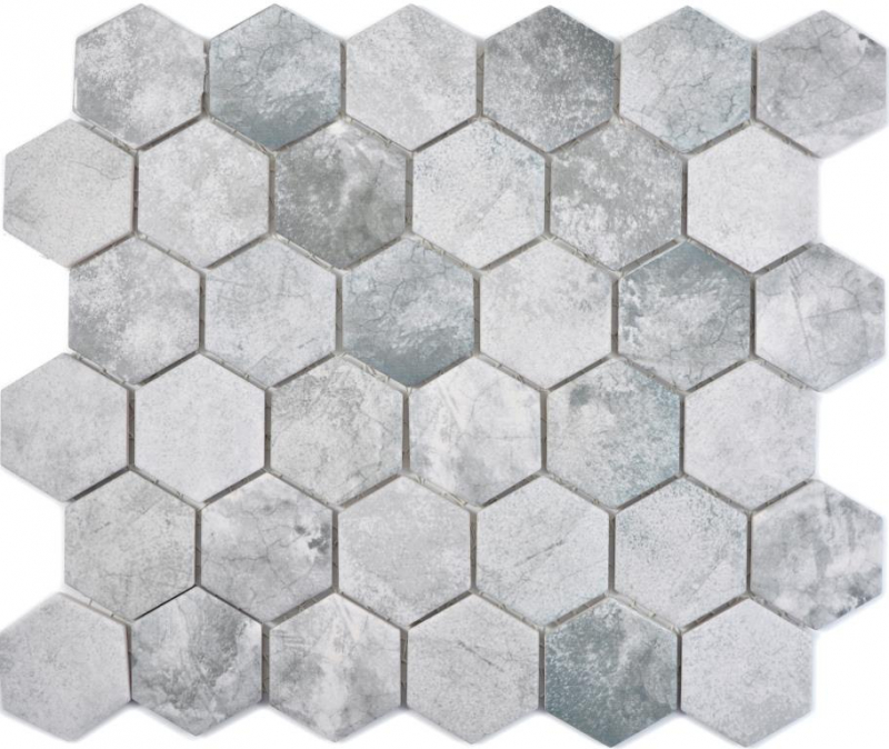 Mosaico ceramico dipinto a mano esagono cemento grigio chiaro piastrelle mosaico muro backsplash cucina bagno MOS11H-0222_m