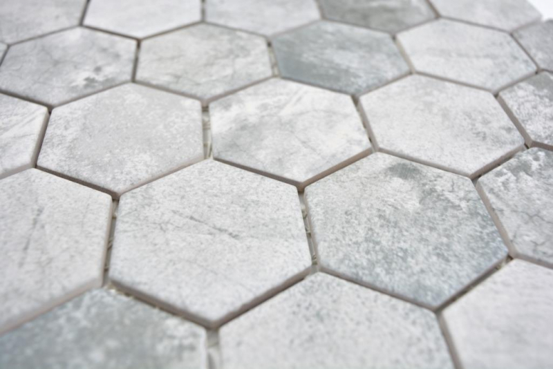 Mosaico ceramico dipinto a mano esagono cemento grigio chiaro piastrelle mosaico muro backsplash cucina bagno MOS11H-0222_m