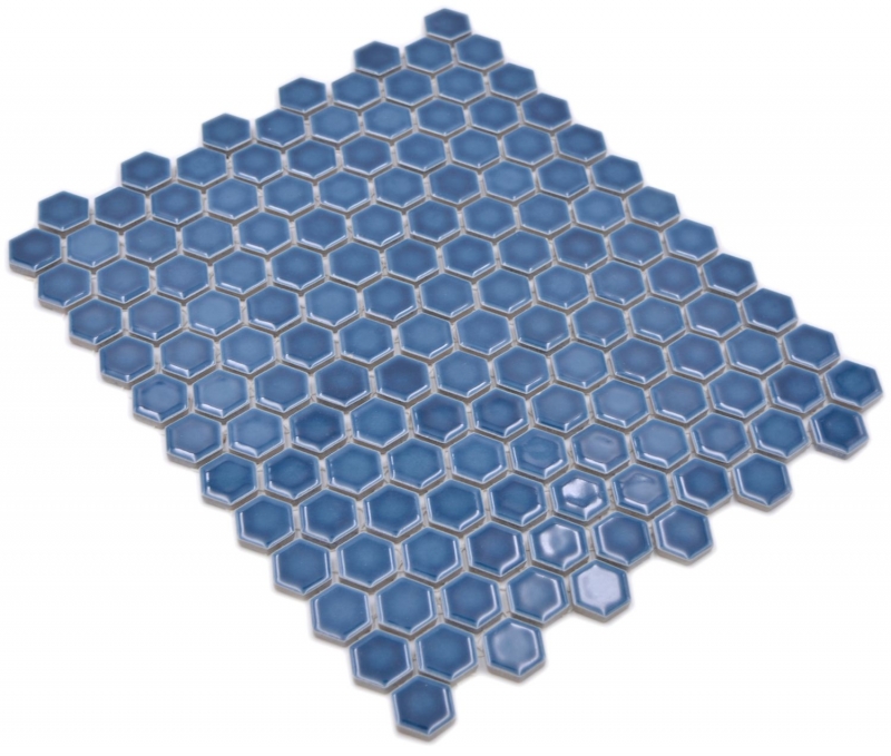 Piastrella di mosaico esagonale in ceramica mini blu-verde lucido piastrelle di mosaico muro piastrelle backsplash cucina bagno WC - MOS11H-0405