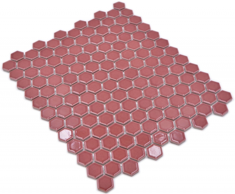 Piastrella di mosaico esagonale in ceramica mini rosso bordeaux lucido piastrella di mosaico muro piastrelle backsplash cucina bagno - MOS11H-0910