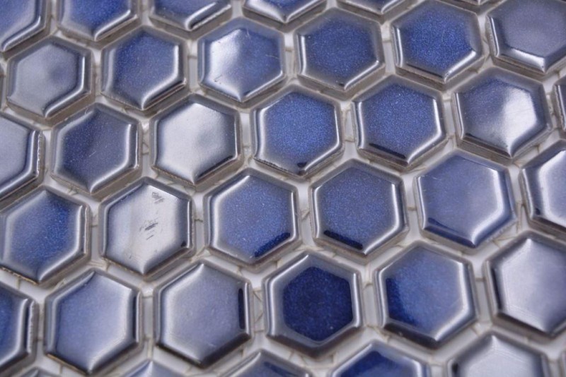 Piastrella di mosaico esagonale in ceramica mini blu cobalto lucido piastrelle di mosaico muro piastrelle backsplash cucina bagno - MOS11H-0444
