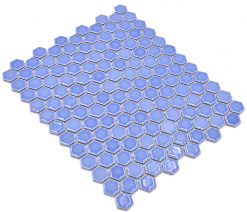 Piastrella di mosaico esagonale in ceramica mini blu lucido piastrelle di mosaico muro backsplash cucina piastrelle bagno - MOS11H-0506