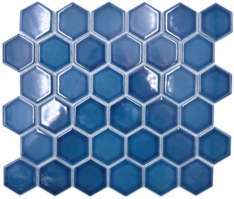 Piastrella di mosaico esagonale in ceramica blu-verde lucido piastrella di mosaico parete piastrella backsplash cucina bagno piastrella - MOS11H-0504