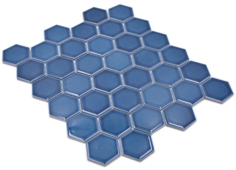 Piastrella di mosaico esagonale in ceramica blu-verde lucido piastrella di mosaico parete piastrella backsplash cucina bagno piastrella - MOS11H-0504