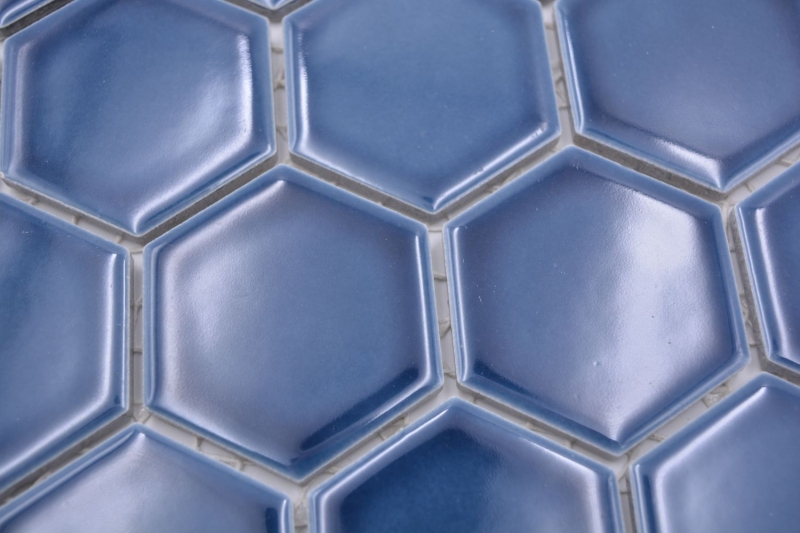 Piastrella di mosaico esagonale in ceramica blu-verde lucido piastrella di mosaico parete piastrella backsplash cucina bagno piastrella - MOS11H-0504