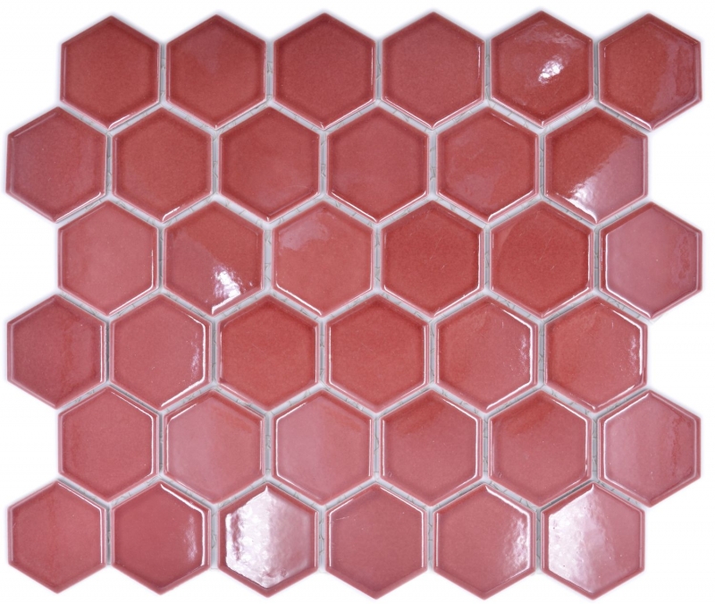 Piastrella di mosaico esagonale in ceramica bordo rosso lucido piastrella di mosaico parete piastrella backsplash cucina piastrella bagno - MOS11H-0901