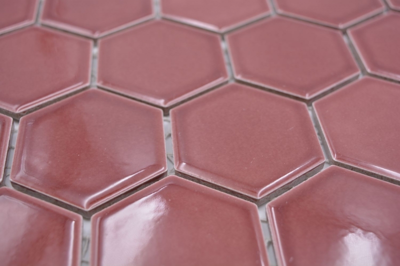 Piastrella di mosaico esagonale in ceramica bordo rosso lucido piastrella di mosaico parete piastrella backsplash cucina piastrella bagno - MOS11H-0901