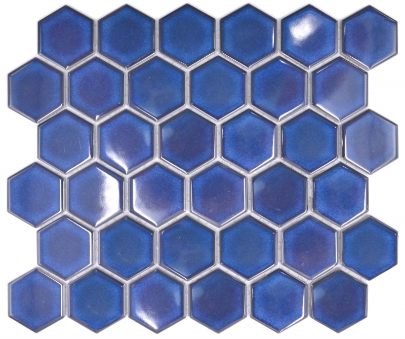 Piastrella di mosaico esagonale in ceramica blu cobalto lucido piastrelle di mosaico muro piastrelle backsplash cucina piastrelle bagno - MOS11H-4501