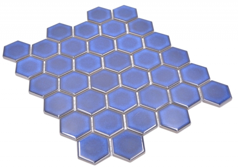 Piastrella di mosaico esagonale in ceramica blu cobalto lucido piastrelle di mosaico muro piastrelle backsplash cucina piastrelle bagno - MOS11H-4501