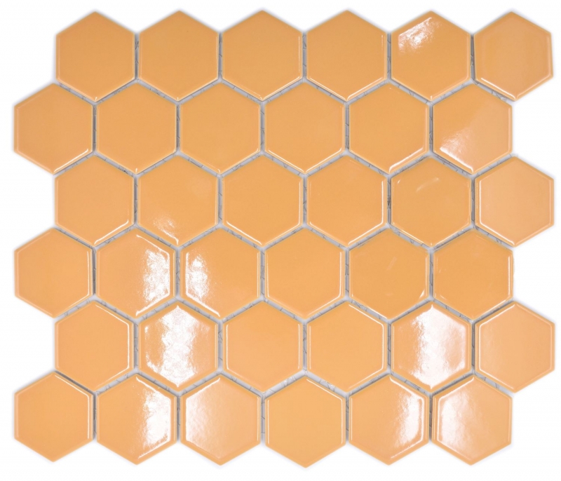 Piastrella di mosaico esagonale in ceramica ocra arancione lucido piastrella di mosaico parete piastrella backsplash cucina piastrella bagno WC - MOS11H-1208