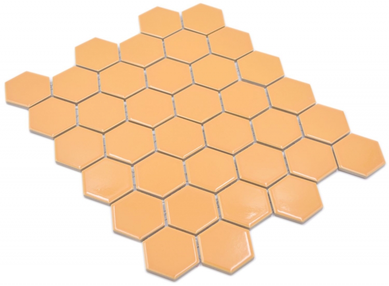 Piastrella di mosaico esagonale in ceramica ocra arancione lucido piastrella di mosaico parete piastrella backsplash cucina piastrella bagno WC - MOS11H-1208