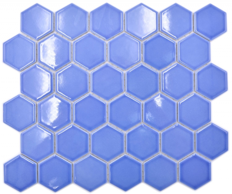 Piastrella di mosaico esagonale in ceramica blu lucido piastrelle di mosaico muro piastrelle backsplash cucina bagno piastrelle doccia muro - MOS11H-6501