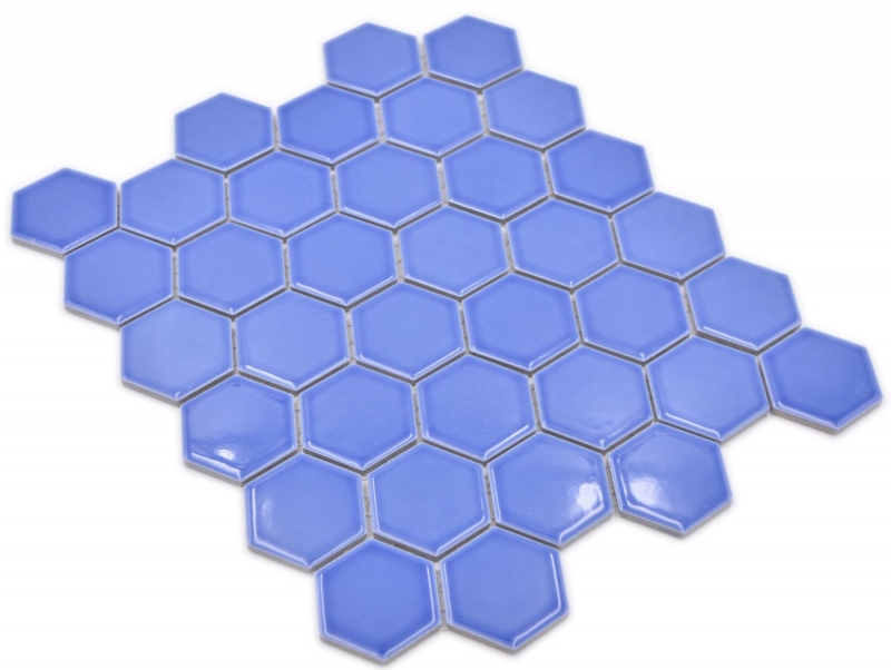 Piastrella di mosaico esagonale in ceramica blu lucido piastrelle di mosaico muro piastrelle backsplash cucina bagno piastrelle doccia muro - MOS11H-6501