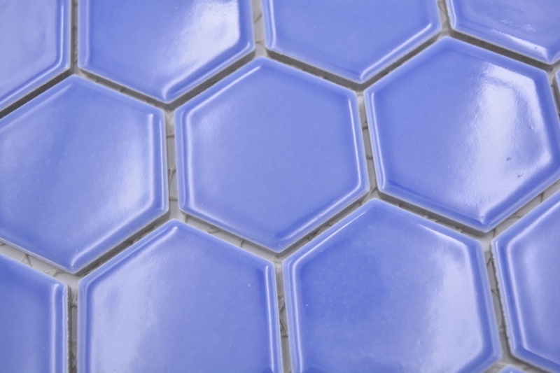 Piastrella di mosaico esagonale in ceramica blu lucido piastrelle di mosaico muro piastrelle backsplash cucina bagno piastrelle doccia muro - MOS11H-6501