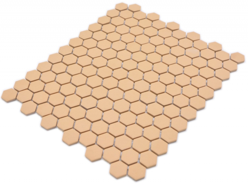 Piastrella di mosaico esagonale in ceramica mini ocra arancione R10B piatto doccia piastrella di pavimento piastrella di mosaico antiscivolo bagno - MOS11H-1208-R10