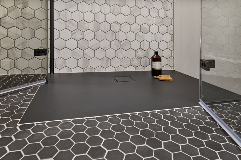 Piastrella di mosaico esagonale in ceramica nera R10B piatto doccia piastrella di pavimento piastrella di mosaico antiscivolo bagno cucina - MOS11H-0303-R10