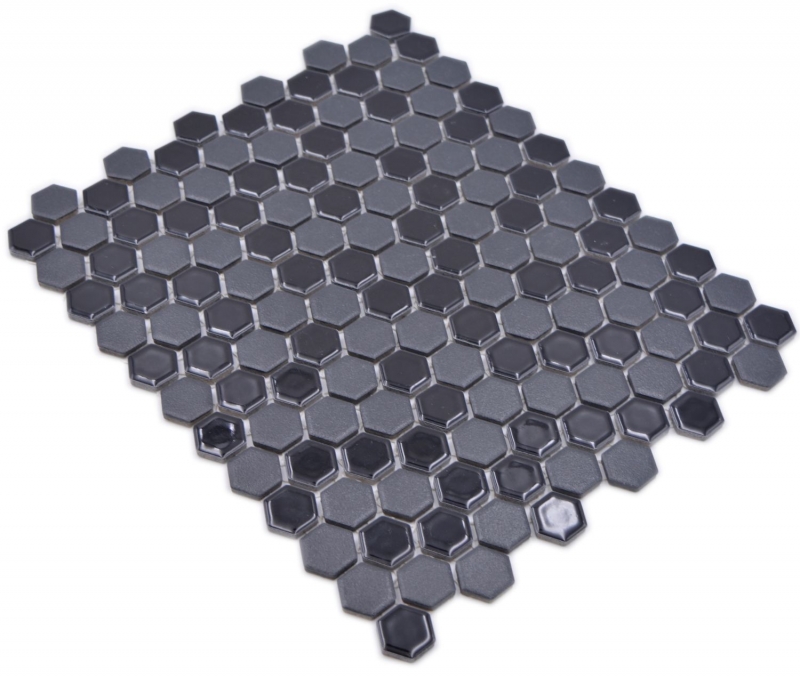 Piastrella di mosaico esagonale in ceramica mini nero lucido R10B piatto doccia piastrella di pavimento piastrella di mosaico antiscivolo - MOS11H-0301-R10