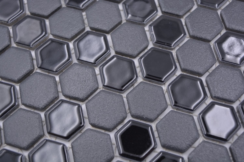 Piastrella di mosaico esagonale in ceramica mini nero lucido R10B piatto doccia piastrella di pavimento piastrella di mosaico antiscivolo - MOS11H-0301-R10