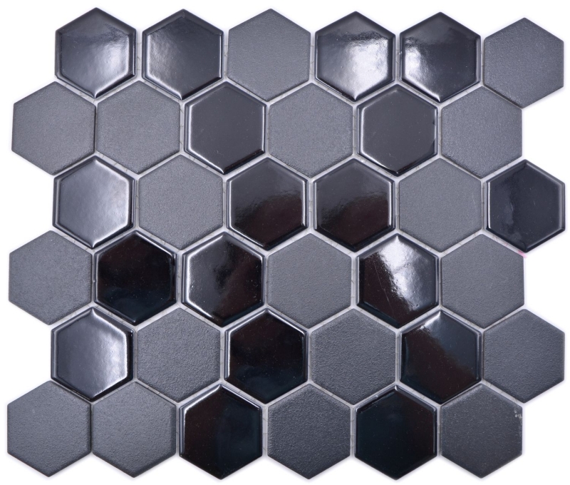 Piastrella di mosaico esagonale ceramica nera lucida R10B piatto doccia piastrella pavimento piastrella mosaico antiscivolo parete cucina - MOS11H-0311-R10