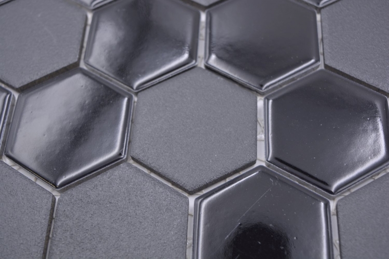 Piastrella di mosaico esagonale ceramica nera lucida R10B piatto doccia piastrella pavimento piastrella mosaico antiscivolo parete cucina - MOS11H-0311-R10