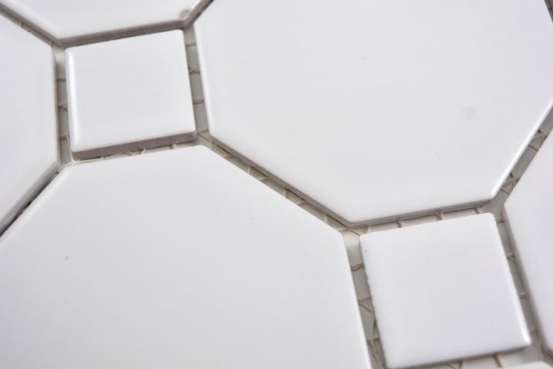 Mosaico ceramico Octa dipinto a mano bianco opaco con piastrelle di mosaico bianche lucide backsplash cucina bagno MOS13-Octa0111_m
