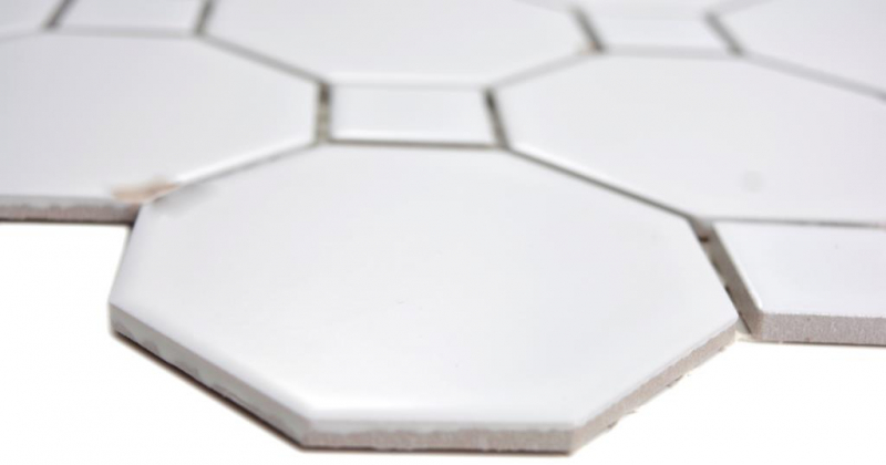 Mosaico ceramico Octa dipinto a mano bianco opaco con piastrelle di mosaico bianche lucide backsplash cucina bagno MOS13-Octa0111_m