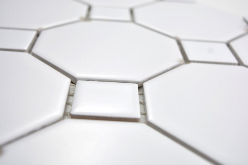 Mosaico ceramico Octa dipinto a mano bianco opaco con piastrelle di mosaico bianche lucide backsplash cucina bagno MOS13-Octa0111_m