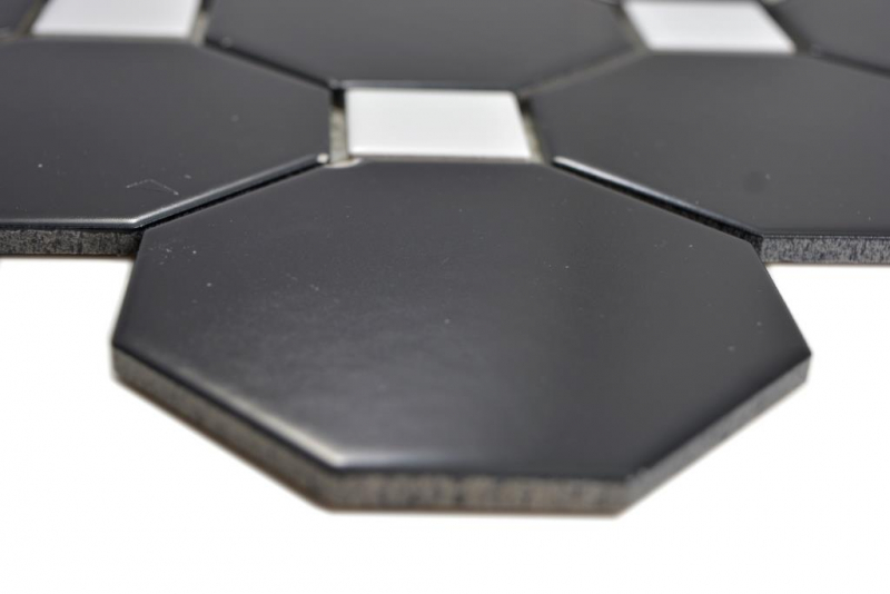 Mosaico ceramico dipinto a mano Octa nero opaco con piastrelle di mosaico bianche lucide backsplash cucina bagno MOS13-Octa0301_m