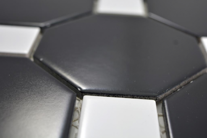 Mosaico ceramico dipinto a mano Octa nero opaco con piastrelle di mosaico bianche lucide backsplash cucina bagno MOS13-Octa0301_m