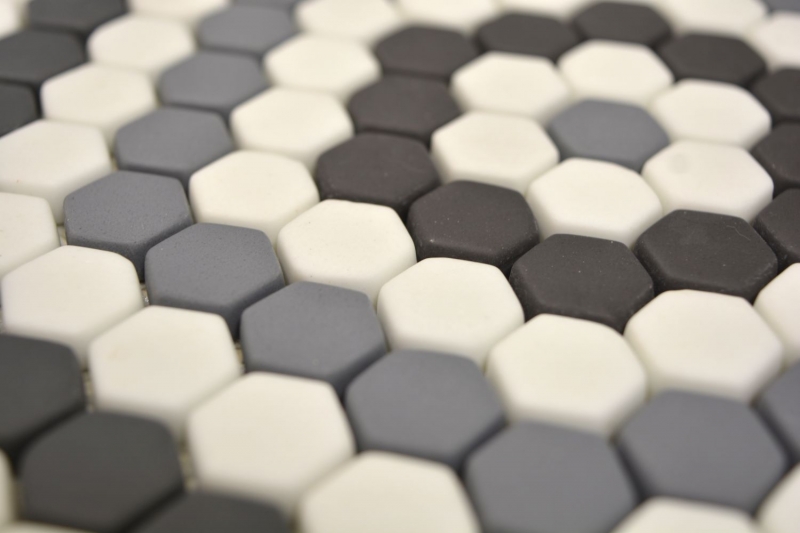 Mosaico decorativo VETRO MOSAICO Esagono grigio nero bianco opaco piastrelle mosaico muro piastrelle backsplash cucina bagno MOS140-ROHX3_f