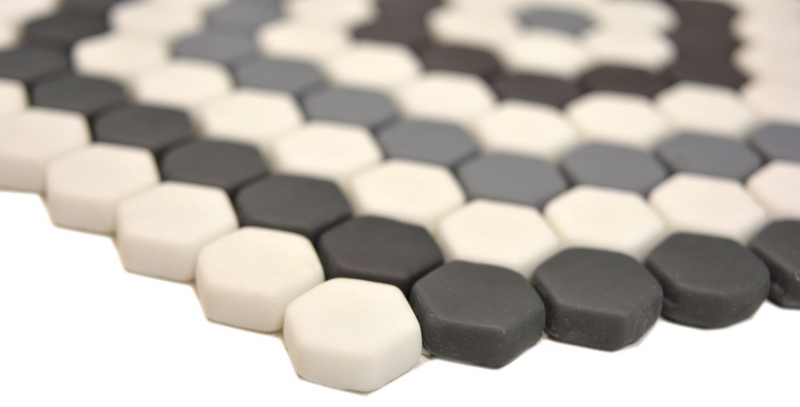 Mosaico decorativo VETRO MOSAICO Esagono grigio nero bianco opaco piastrelle mosaico muro piastrelle backsplash cucina bagno MOS140-ROHX3_f