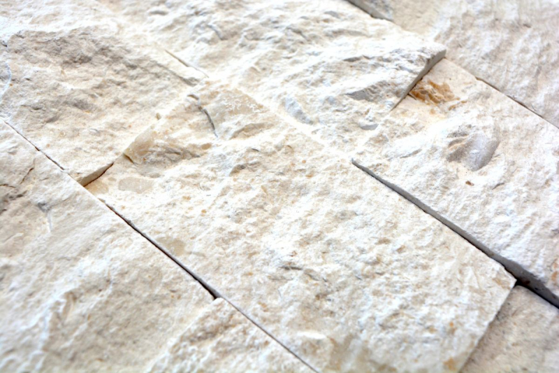 Mosaico di pietra calcarea naturale Muro di pietra Splitface bianco crema Mattone Limestone 3D optic tile backsplash - MOS29-49792
