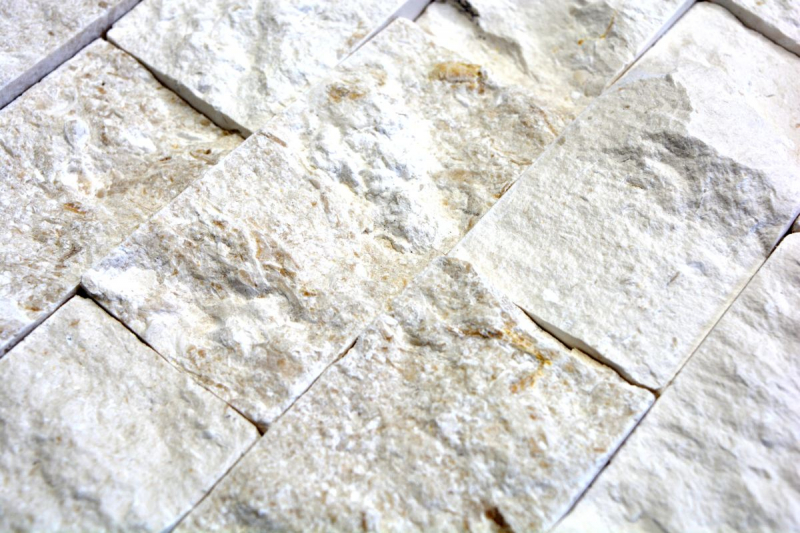 Mosaico di pietra calcarea naturale Muro di pietra Splitface bianco crema Mattone Limestone 3D optic tile backsplash - MOS29-49792