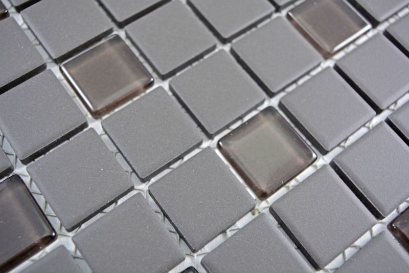 Piastrella di mosaico dipinta a mano bagno ceramica grigio scuro marrone non smaltato mosaico di vetro MOS18-1313-R10_m