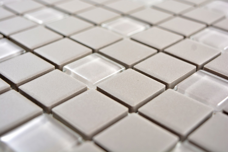Piastrella a mosaico in ceramica grigia non smaltata Piatto doccia a mosaico in vetro MOS18-0202-R10_f