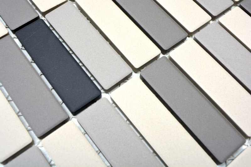 Piastrella di mosaico dipinta a mano in ceramica beige chiaro aste grigie non smaltate Piastrella per piatto doccia MOS24B-0208-R10_m