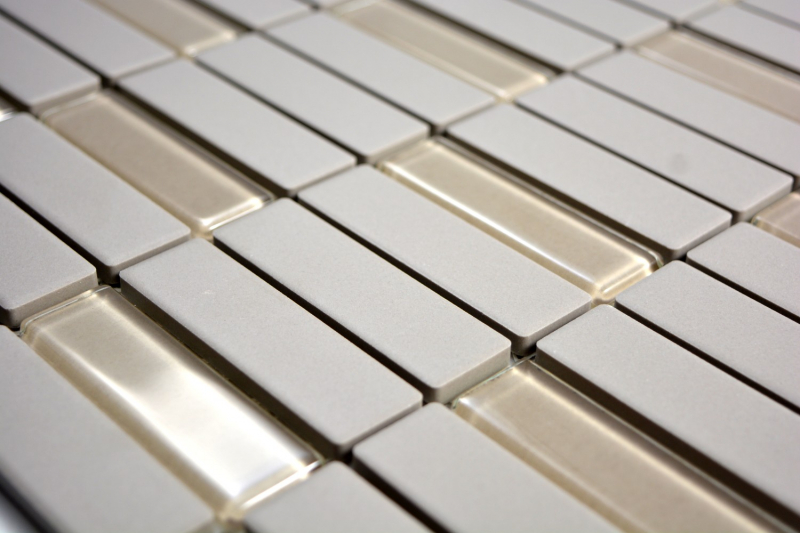 Piastrella di mosaico dipinta a mano in ceramica aste grigio chiaro non smaltato piatto doccia in vetro MOS24-0212-R10_m