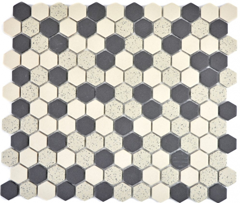Piastrella di mosaico in ceramica beige nero Hexagaon non smaltata MOS11A-0113-R10_f