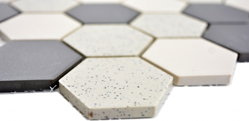 Piastrella di mosaico in ceramica beige nero Hexagaon non smaltata MOS11G-0113-R10_f