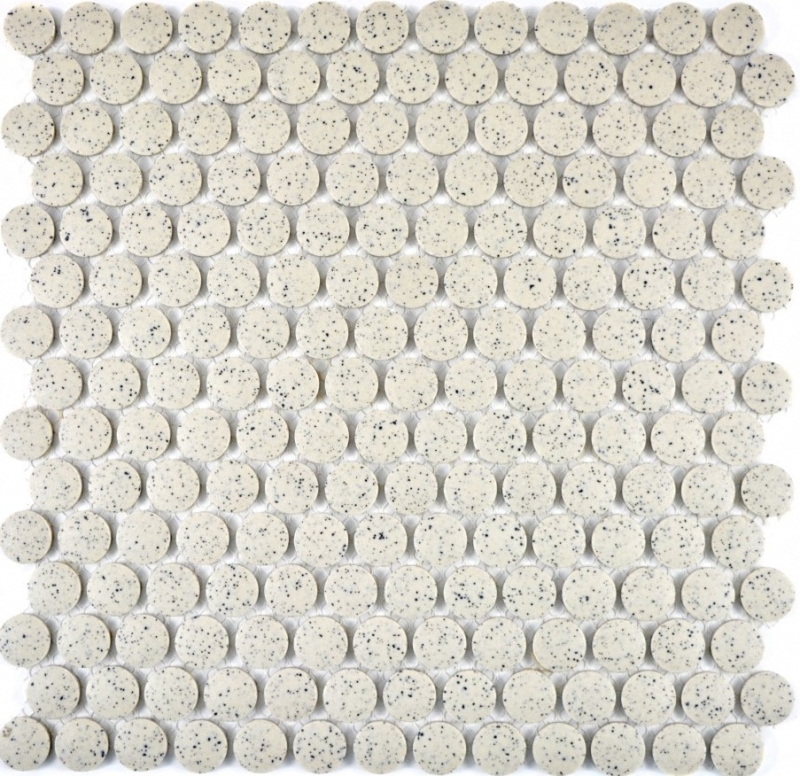 Mosaico a bottoni LOOP piatto doccia rotondo in mosaico crema macchie bianche MOS10-0103-R10_f