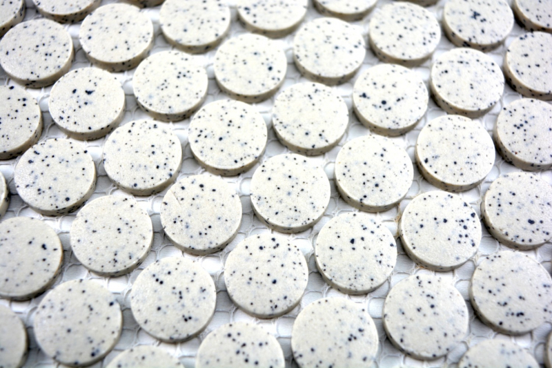 Mosaico a bottoni LOOP piatto doccia rotondo in mosaico crema macchie bianche MOS10-0103-R10_f