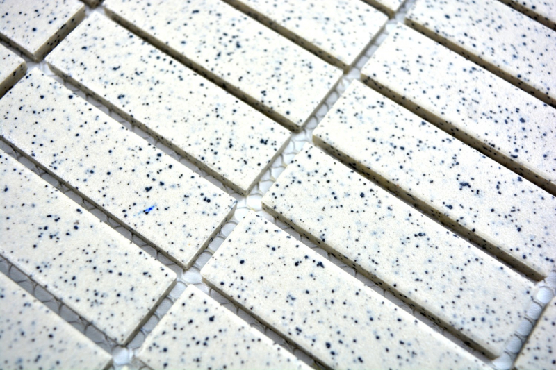Piastrella di mosaico in ceramica crema bianca a bastoncini punteggiata non smaltata MOS24-0103-R10_f