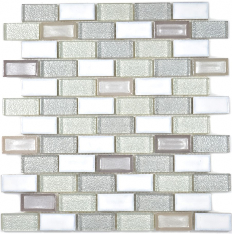 Piastrella di mosaico Ceramica traslucida bianca Brick Mosaico di vetro Ceramica cristallo bianco antico MOS83IC-0121_f