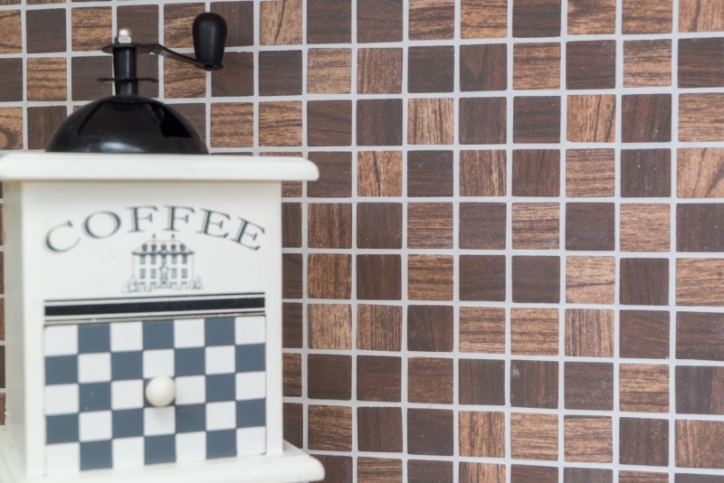 Mosaico di vetro Rivestimento sostenibile Riciclaggio texture legno marrone scuro Backsplash di piastrelle MOS63-410