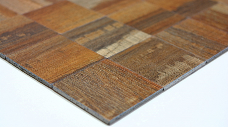 Piastrelle a mosaico per cucina autoadesive alluminio marrone metallo effetto legno scuro MOS200-2122_f