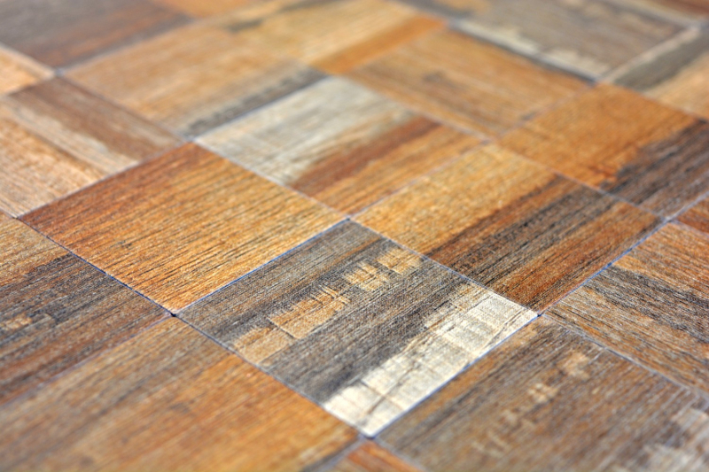 Piastrelle a mosaico per cucina autoadesive alluminio marrone metallo effetto legno scuro MOS200-2122_f
